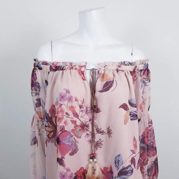 Altar'd State Pink Floral Boho Off Shoulder Top - Picture 2 of 6